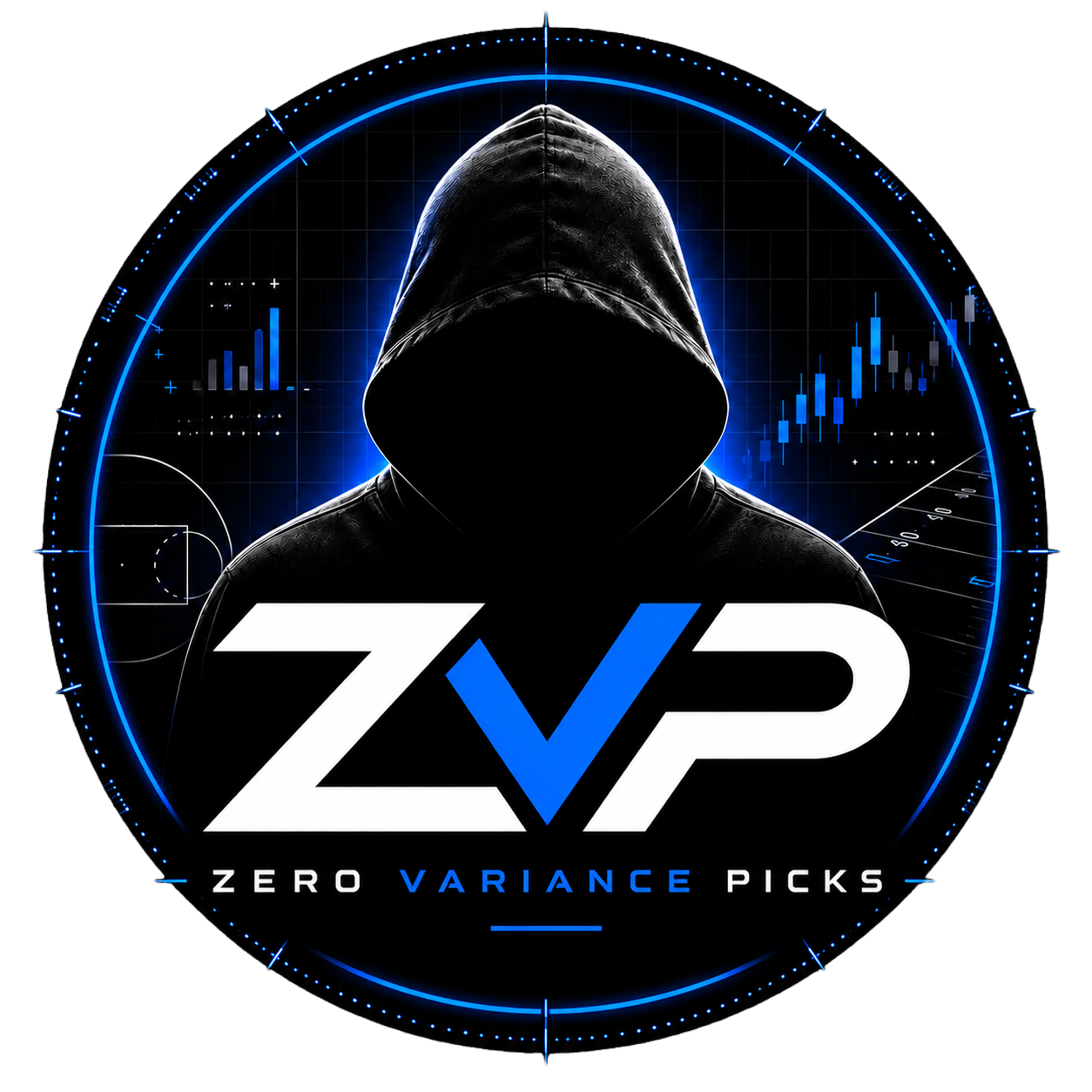 Zero Variance Picks — blue and silver ZVP hooded analyst logo